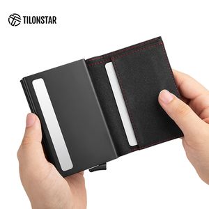 TILONSTAR TVC203a High Quality <b>RFID</b> Credit Card Case Trifold Leather Card Holder <b>Wallet</b> With Banknote Compartment & ID Window - Product Image 1