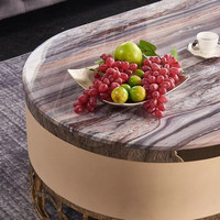 Table basse ovale classique de luxe avec plateau en marbre, base en métal, table centrale en acier inoxydable, table basse moderne pour le salon