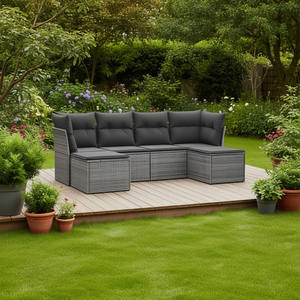 Ensemble de canapés de jardin 6 pièces gris en rotin PE avec structure en acier, mobilier d'extérieur au design contemporain, sièges de jardin durables - Product Image 2
