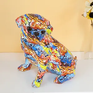 Nordic Modern Animal Art Sculpture Ornaments Dog Statue Resin Colorful French Bulldog Statue Decor