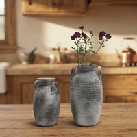 Vase d'art en céramique émaillée de style rustique Janpandi avec deux poignées, accessoires de décoration pour la maison et le salon, usine de céramique