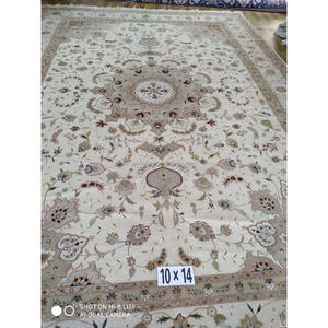Alfombras de Lana Hechas a Mano, Anudadas a Mano, de 10x14, Color Beige Marfil, Estilo Persa Oriental para Sala de Estar - Product Image 1