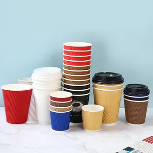 Biodegradable Disposable Coffee Ripple Wall Paper Cup Single Double Wall Coffee Cups With Lids And Straws