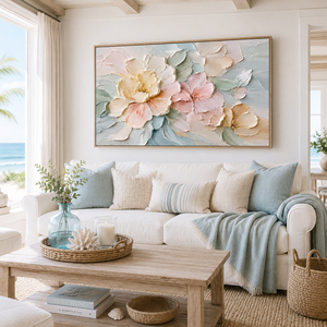 Peinture abstraite côtière neutre Pastel Bloom Serenity, toile peinte à la main, grande œuvre d'art décorative pour mur intérieur - Product Image 2