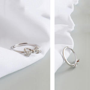 Bague Rosette Noeud Noeud Ajustable en Argent Sterling 925 avec Pierres de Zircon Cubique pour les Fêtes - Product Image 4