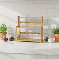 Étagère à épices multifonctionnelle pliable en bambou à 3 niveaux, étagère de rangement pour garde-manger, organisateur de comptoir de cuisine