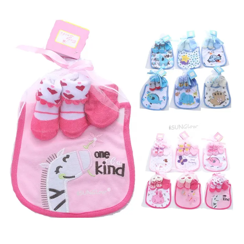 Hot Selling Bow-Tie Gift Set Newborn Baby Bibs Mittens Socks,0-12 Months Baby Infant Socks Mittens Bibs