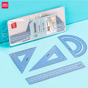 Ensemble de 4 règles de dessin Deli, ensemble de règles en aluminium, rapporteur triangulaire pour la papeterie scolaire - Product Image 4