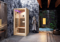 Harga Terjangkau Sauna Inframerah Jauh Kayu Solid Modern Hemlock Kanada untuk 1-2 Orang, Ruang Sauna Uap Dalam & Luar Ruangan