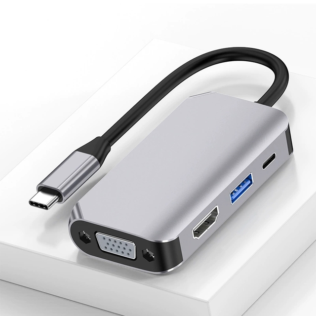 High Quality Portable Usb Hub 4 in 1 TYPE-C to VGA+HDMI+USB3.0+PD HUB Docking Station for Phnoe Laptop