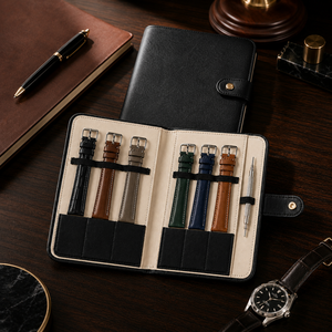 PU <b>Leather</b> Watch Strap Storage Book Wholesale Snap Closure Watch Band Organizer Case For Multiple Watch Belt Collection - Product Image 2