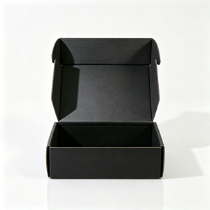 Boîte d'expédition noire en carton ondulé robuste pour vêtements de créateurs, souvenirs et coffrets cadeaux, avec impression de logo personnalisée - Product Image 1