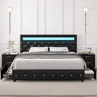 Nouveau Cadre de Lit King Size Design Moderne avec Lumières LED pour Chambre à Coucher