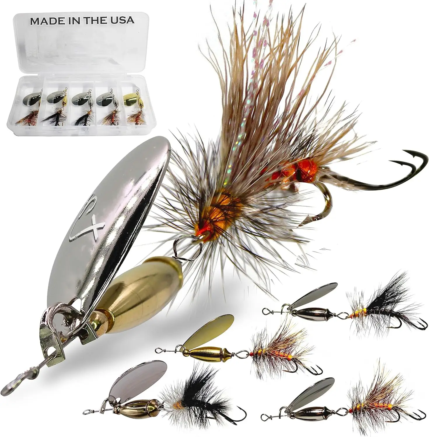 Leurres de pêche Spinnerbait pour Bass Trout Salmon Walleye Hard Metal Spinner Baits Kit avec Tackle Box