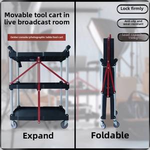 Stille Vierwielige Opvouwbare Mobiele Werkbank Buiten Plastic Gereedschapskar Voor Live Uitgezonden Fotografische Apparatuur Mobiele <span class=keywords><strong>Trolley</strong></span> - Product Image 4
