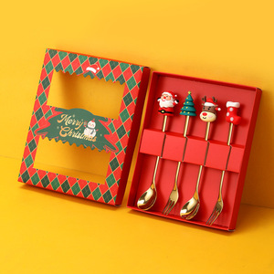 Juego de cuchara y tenedor navideños de acero inoxidable, diseño de dibujos animados, acabado espejo, caja de regalo para vajilla de fiesta navideña - Product Image 3