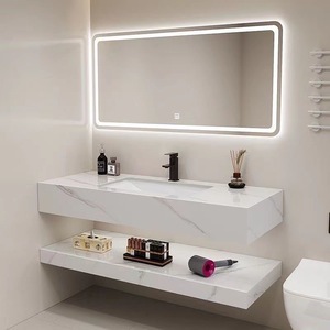 Glossy Ceramic Double Layer Under Mount Basin Modern Farmhouse Bathroom <b>Vanity</b> with Smart <b>Mirror</b> for Hotel Apartment - Product Image 4
