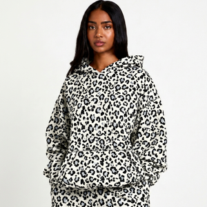 <b>Women</b> <b>White</b> Black Leopard Print Oversized Pullover <b>Hoodie</b> and Wide Leg Sweatpants Set Tracksuit Two Piece Outfit <b>For</b> <b>Women</b> Wear - Product Image 1