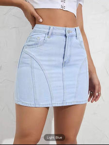 Minifalda vaquera retro, minifalda sexy ajustada a la cadera, línea de moda femenina, Falda vaquera con costuras - Product Image 2