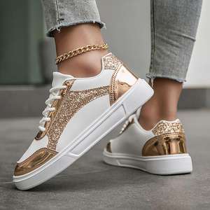 Nuevas zapatillas blancas de moda con lentejuelas multicolor, zapatos casuales únicos de suela plana, zapatillas deportivas antideslizantes de suela gruesa - Product Image 1