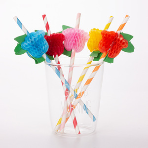 Tulip Art Straws Colorful Paper Disposable Straws With 3D Flower Decoration For Party Beverage Use - Product Image 1