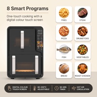 Friteuse à air numérique multifonctionnelle avec écran couleur et commande tactile, double compartiment 5L + 7L, cuve métallique visible, pour la vente en gros aux fabricants