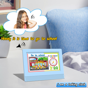 Horloge numérique avec calendrier parlant à rétroéclairage LED de 7 pouces avec plusieurs interfaces et affichage de texte couleur pour enfants - Product Image 3