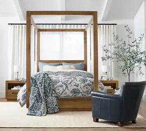 โครงเตียงทรงพุ่มสี่เสาทำจากไม้โบราณแบบคลาสสิกห้องนอนสไตล์ฝรั่งเศส