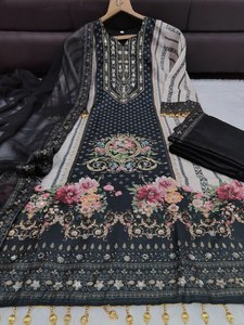 Original mano espejo trabajo Plazzo Dupatta Seemer impreso fantasía bordado tradicional nueva tendencia pakistaní Salwar Kameez fiesta - Product Image 6
