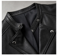 Blouson de motard en cuir de mouton pleine fleur pour femme, col montant, coupe ajustée, veste courte de moto