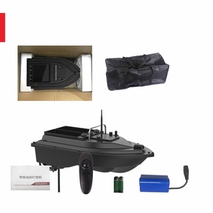Bateau de pêche télécommandé D16c 54x27x21cm avec double bac à appâts, batterie 7.4v 12000mah, modèle en plastique noir - Product Image 1