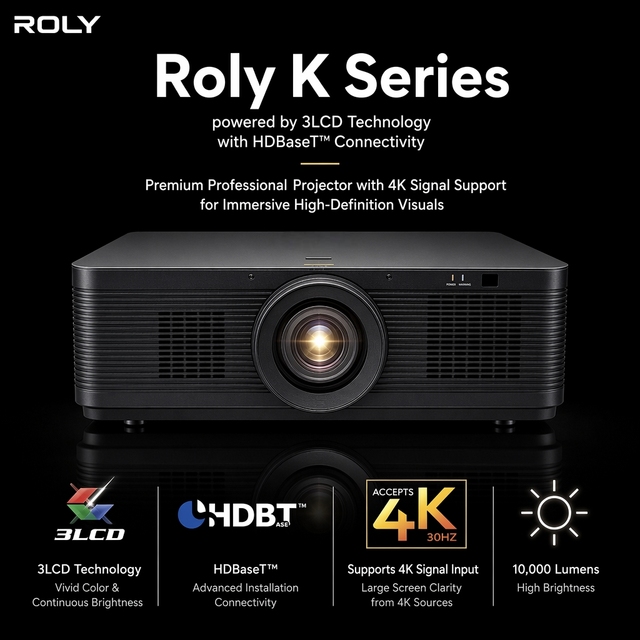 Roly RL-K1 High Brightness Laser Projector 10000 Lumens WUXGA 3LCD Motorized Zoom Lens Shift HDBaseT Curved Screen Large Venue