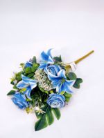 Meilleures ventes en gros : Bouquet de fleurs artificielles mixtes (lys et roses) pour décoration extérieure, funérailles et cimetières
