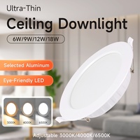 Plafonnier LED ultra-fin à trois couleurs dimmable 6W/9W/12W/18W, luminaire encastré pour salon, éclairage intérieur