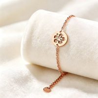 Bracelet à disque découpé Hibiscus Hawaïen, en acier inoxydable plaqué or, résistant au ternissement, pour usage quotidien
