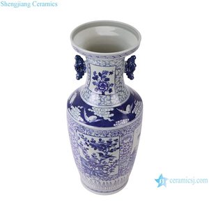 Jarrón <span class=keywords><strong>de</strong></span> porcelana azul y blanca <span class=keywords><strong>de</strong></span> la dinastía Qing antigua <span class=keywords><strong>de</strong></span> 2017, jarrón <span class=keywords><strong>de</strong></span> cerámica <span class=keywords><strong>de</strong></span> doble oreja pintado a mano - Product Image 3
