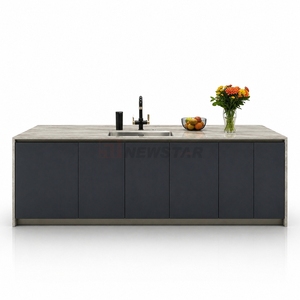 Modern Minimalist Marble <b>Island</b> <b>Table</b> with Polished Stone Countertop for Stylish Kitchen Workspace and Breakfast bar - Product Image 3
