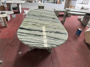 Estilo lujoso Comedor Muebles de mármol Shangri <span class=keywords><strong>La</strong></span> Jade Mesa de comedor ovalada de mármol con 2 bases - Product Image 4