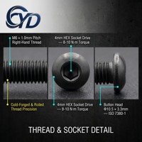 Vis à tête dôme à embase cylindrique haute résistance M3-M14, finition oxyde noir, acier allié, marque CYD, modèle CYD006, avec service de personnalisation de logo OEM/ODM