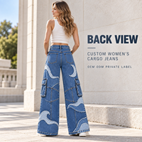 Jeans en denim à jambes larges pour femmes, personnalisés, avec patchwork, appliques, multi-poches, pantalon cargo pour le streetwear