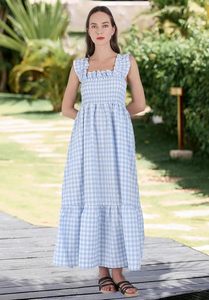 <span class=keywords><strong>Abito</strong></span> <span class=keywords><strong>Lungo</strong></span> da Donna Chouyatou Vintage a Quadri 100% Cotone Lavabile <span class=keywords><strong>con</strong></span> Spalline Sottili Smock e <span class=keywords><strong>Balze</strong></span> Senza Maniche - Product Image 2