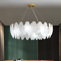 Lustre suspendu en verre LED dimmable, moderne, de luxe léger, pour salon et chambre, avec plumes et cristaux, style minimaliste, tendance