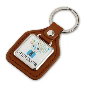 Fashion Personalized Men Leather Key Fob Custom Icon Text Creative Metal Keychain Keyring