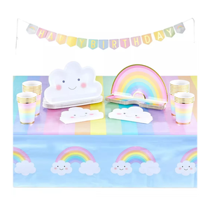 Ensembles de vaisselle jetable personnalisés pour fêtes d'enfants, fournitures d'anniversaire, assiettes en papier, gobelets, serviettes en forme de nuage - Product Image 1