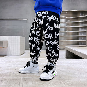 Automne et hiver nouvelle mode garçons taille haute <span class=keywords><strong>pantalon</strong></span> noir et blanc Plaid jambe large élastique imprimé pantalons amples - Product Image 3