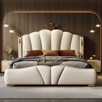 Lit double moderne simple en cuir et bois de luxe léger de Chine, cadre en bois, lit à tête de lit, chambre principale, grand rangement, lit à coussin haut de gamme