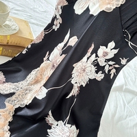 Robe de nuit d'été en satin imprimé et dentelle pour femme, sexy, dos nu, sans manches, courte, respirante, séchage rapide, douce, pour la détente