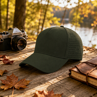 Casquette de baseball et chapeau de golf vert foncé découpés au laser, perforés, respirants, avec panneaux latéraux et logo personnalisé, pour patrouilles de gardiens forestiers