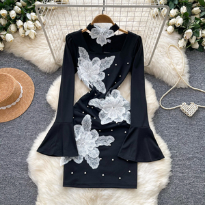 Elegante Abito Mini Aderente con Maniche Lunghe a Campana per Donna, Ideale per Feste <span class=keywords><strong>e</strong></span> Serate - Product Image 2