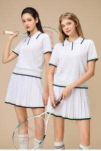 Yeni özel Logo 2025 Polo yaka çizgili nervürlü kısa kollu gömlek 2-in-1 pilili etek seti nefes Golf tenis Padel kıyafet - Product Image 2